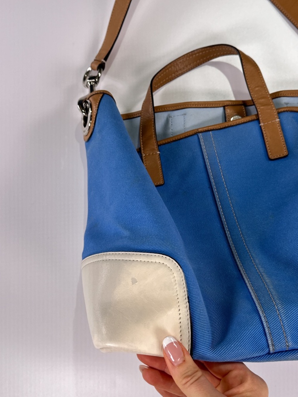 Coach Hadley Duffle Tote F28286 Twill Leather Brilliant Blue Large - Picture 13 of 16